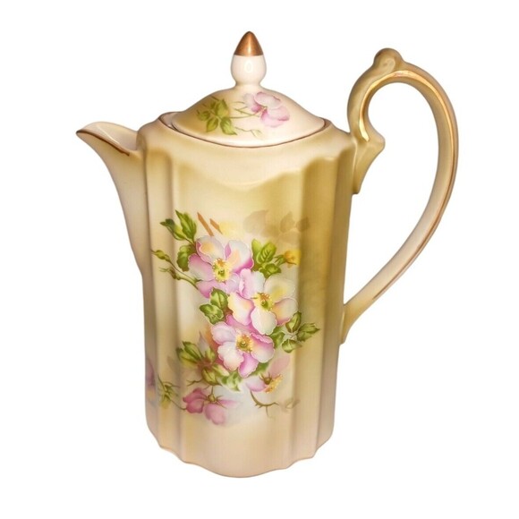 VTG NIPPON Hand Painted Wild Rose 7 Piece COMPLETE Floral Tea Set Chocolate Pot - Picture 4 of 8